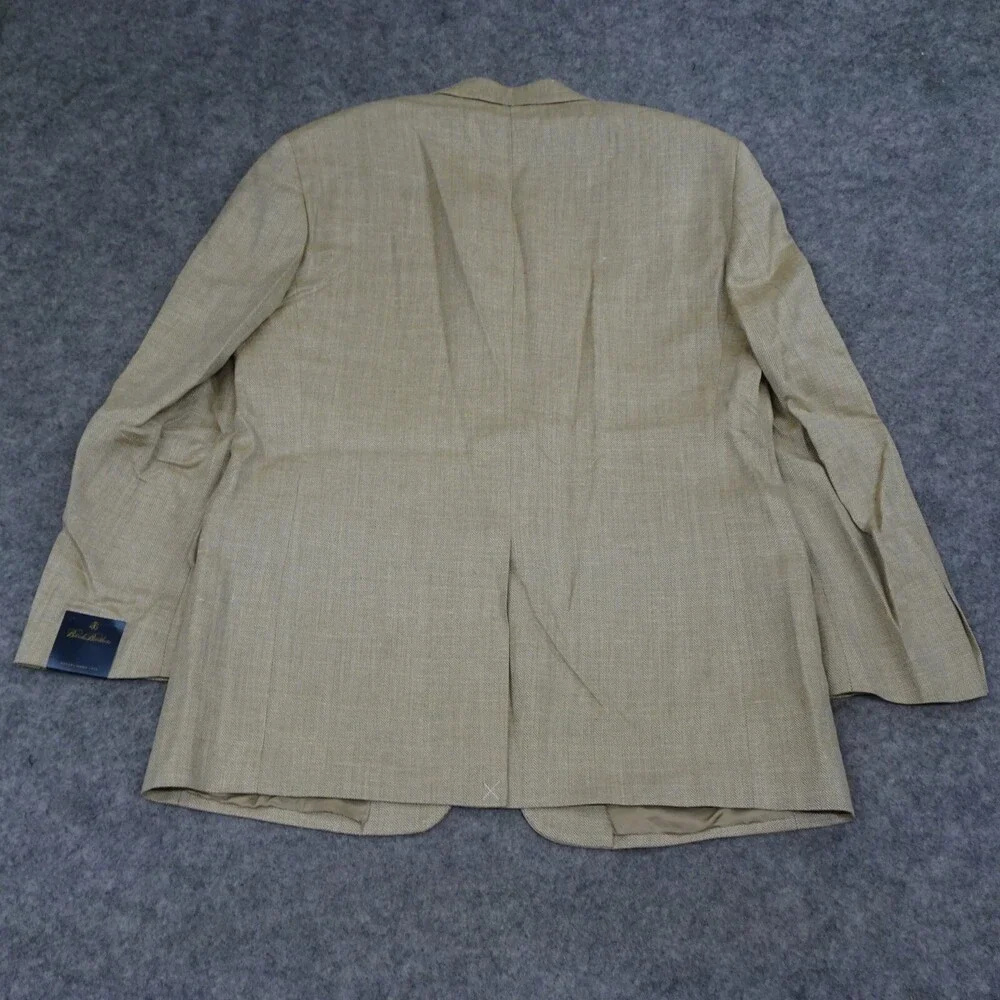 Brooks Brother Suit Jacket Mens 43R Beige Wool Linen Coat Blazer Houndstooth